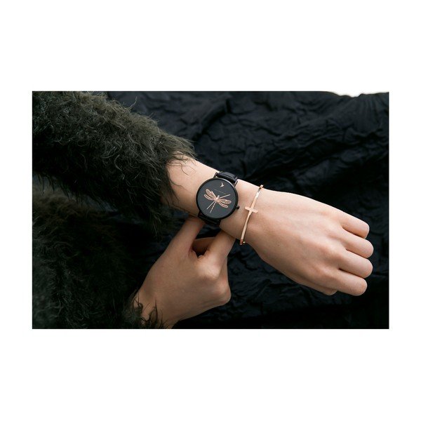 Dámske hodinky s remienkom z pravej kože v čiernej farbe Emily Westwood Fly-image-4