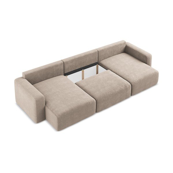 Béžová ženilková rozkladacia/s úložným priestorom rohová pohovka (do tvaru "U") Kona – Makamii-image-4