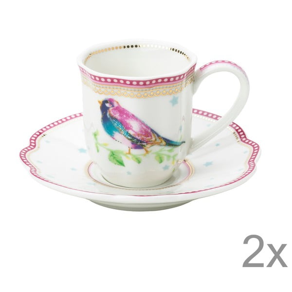 Porcelánová šálka na espresso s tanierikom Birdie od Lisbeth Dahl, 2 ks