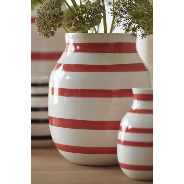 Bielo-červená pruhovaná keramická váza Kähler Design Omaggio, výška 20,5 cm-image-3