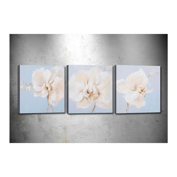 Sada 3 obrazov White Flowers, 30 × 30 cm