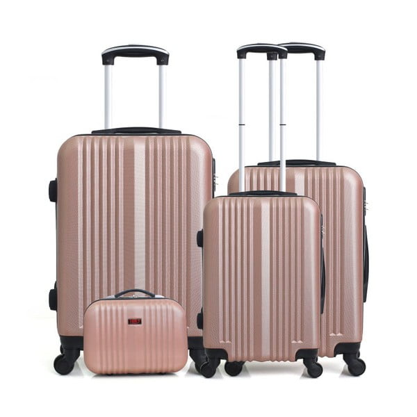 Sada 4 ružových cestovných kufrov na kolieskach Hero Lipari-C