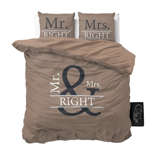 Hnedé obliečky z mikroperkálu Sleeptime Mr and Mrs Right, 200 x 220 cm