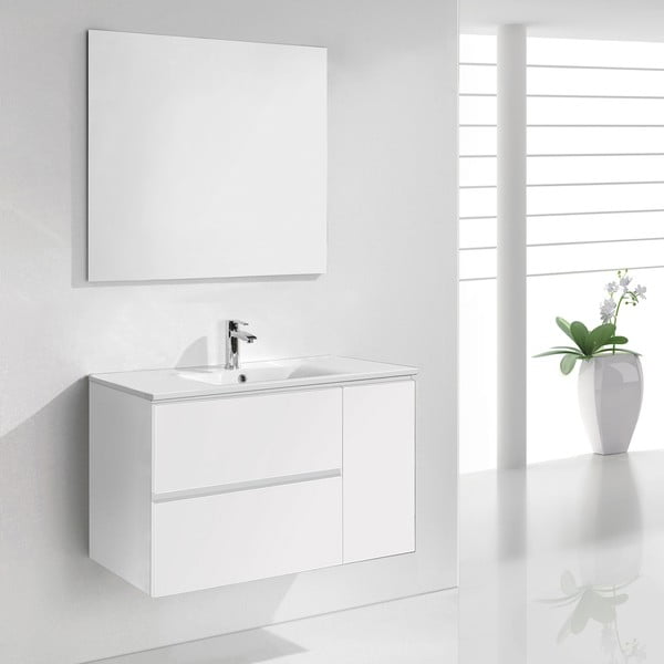 Kúpeľňová skrinka s umývadlom a zrkadlom Happy, odtieň bielej, 80 cm