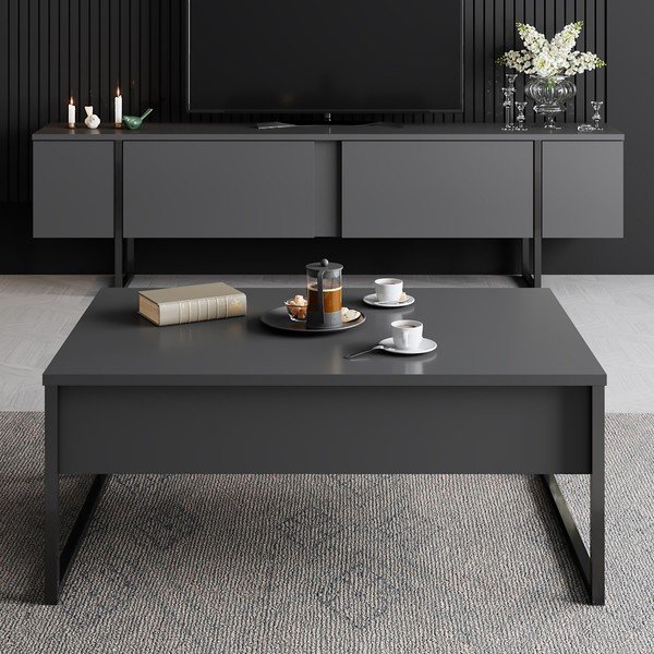 Antracitový TV stolík 180x30 cm Luxe – Kalune Design-image-3