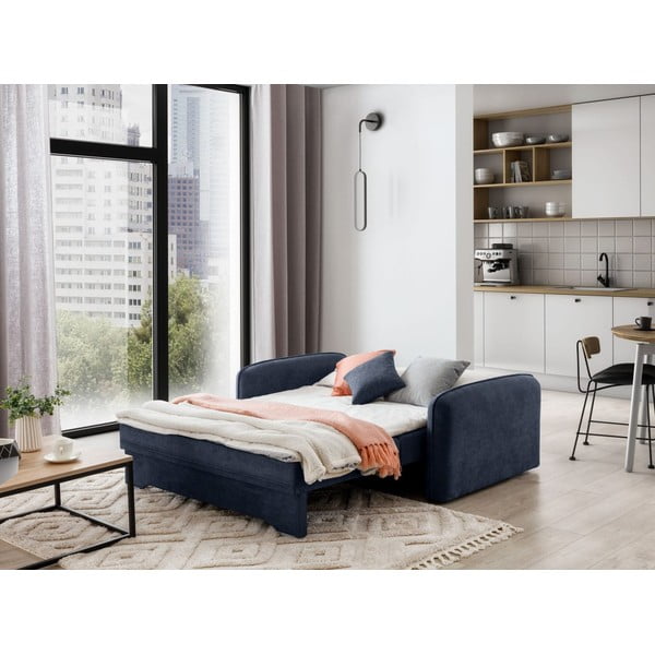 Tmavomodrá ženilková rozkladacia/s úložným priestorom pohovka 155 cm Laine – ELTAP-image-4