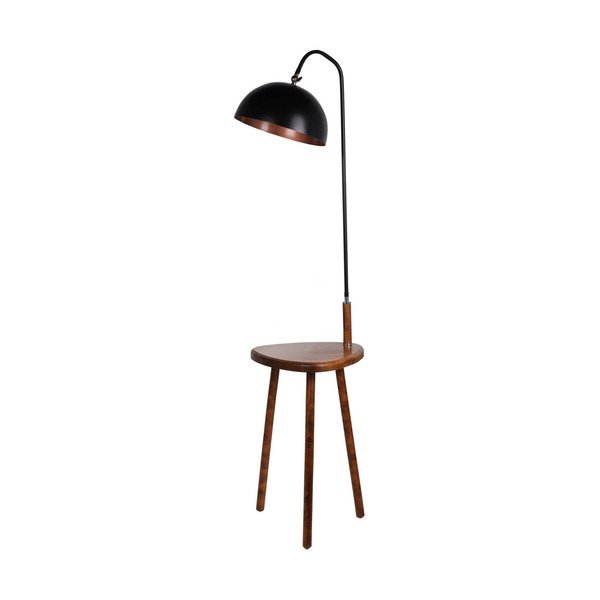 Čierna/hnedá stojacia lampa s poličkou s kovovým tienidlom (výška  160 cm) Table – Opviq lights