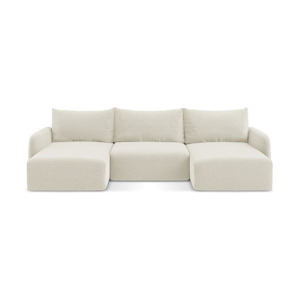 Krémovobiela rozkladacia/s úložným priestorom rohová pohovka Kalena – Makamii