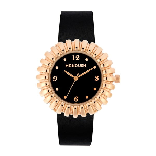 Čierne dámske hodinky s koženým remienkom Manoush Sunny
