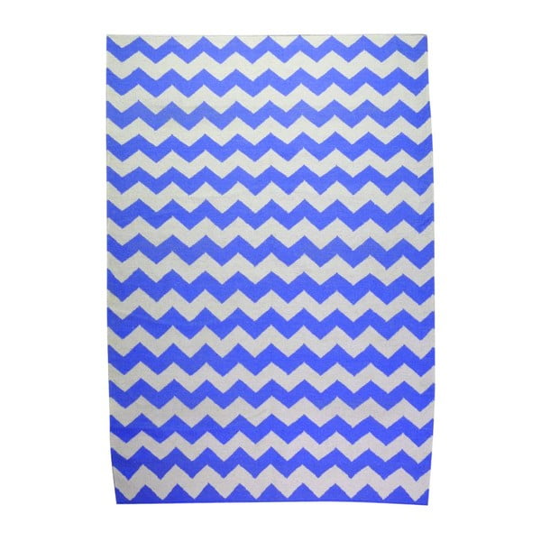 Vlnený koberec Geometry Zic Zac Dark Blue & White, 160x230 cm