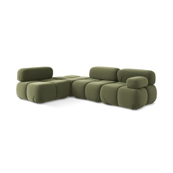 Svetlozelená zamatová modulárna rohová pohovka (ľavý roh) Lokua – Makamii-image-3