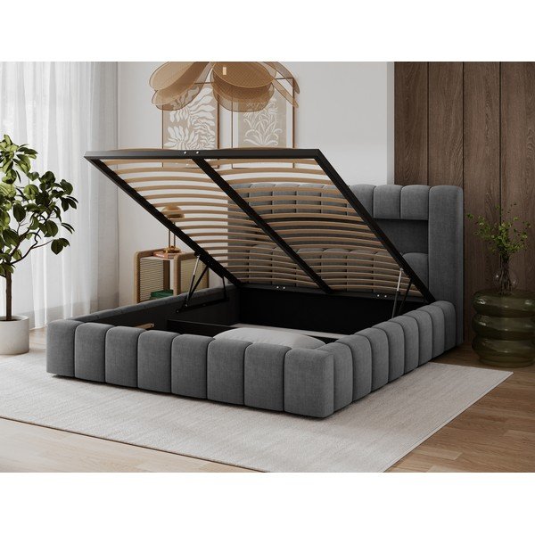 Sivá čalúnená dvojlôžková posteľ s úložným priestorom s roštom 140x200 cm Lamica – ELTAP-image-3