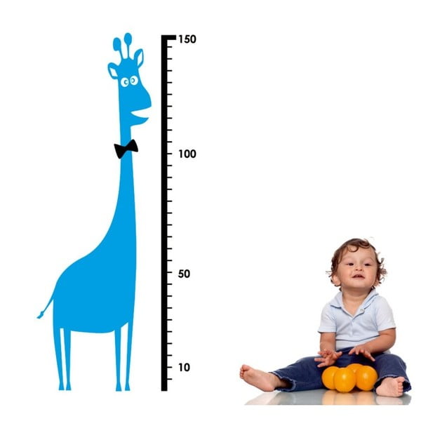 Modrý nástenný samolepiaci detský meter Giraphe