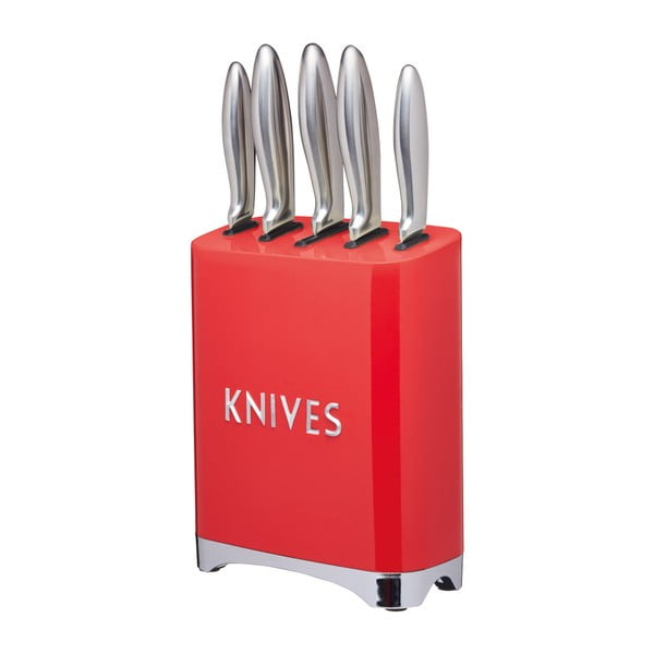 Sada 5 nožov s červeným stojanom Kitchen Craft Lovello