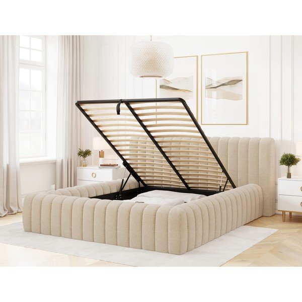 Béžová čalúnená dvojlôžková posteľ s úložným priestorom s roštom 160x200 cm Carilla – ELTAP-image-2