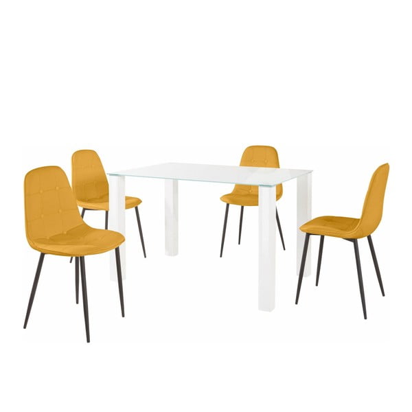 Sada jedálenského stola a 4 žltých stoličiek Støraa Dante, dĺžka stola 120 cm