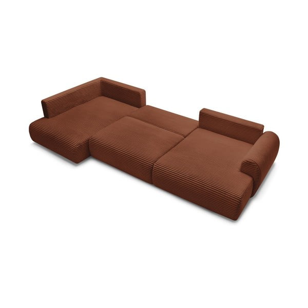 Menčestrová rozkladacia/s úložným priestorom rohová pohovka v tehlovej farbe (ľavý roh/do tvaru "U") Lucien – Bobochic Paris-image-4