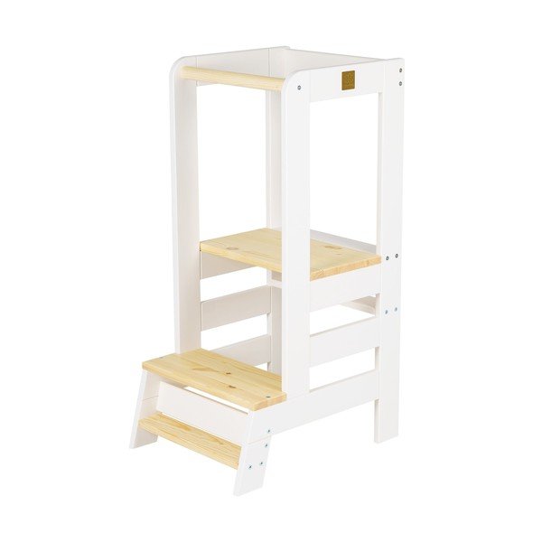 Biela/v prírodnej farbe učiaca veža z borovicového dreva Montessori – Meowbaby
