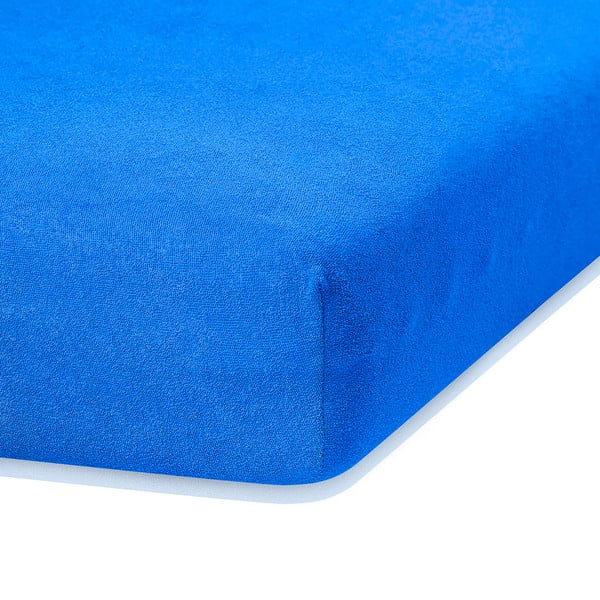 Modrá elastická plachta s vysokým podielom bavlny AmeliaHome Ruby, 200 x 140-160 cm