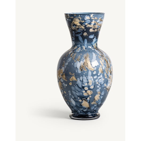 Modrá sklenená ručne maľovaná váza Aurora – Burkina