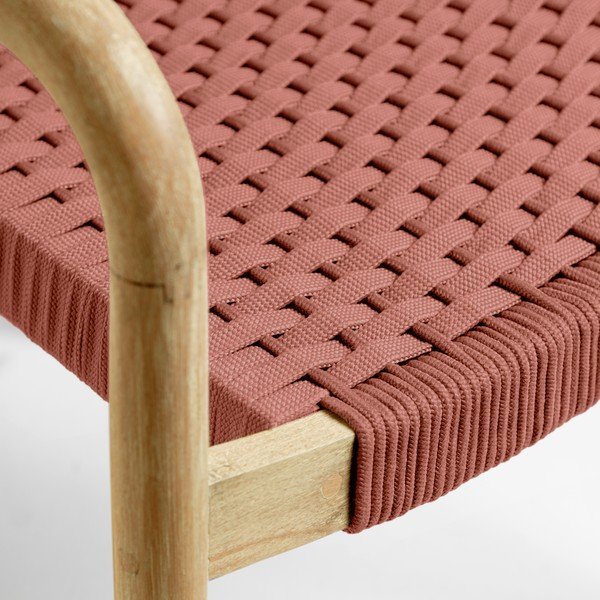 Záhradná stolička z eukalyptového dreva s výpletom v terakotovej farbe Kave Home Sheryl-image-1