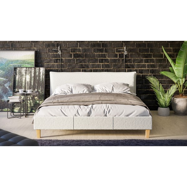 Krémová čalúnená dvojlôžková posteľ s roštom 160x200 cm Tina - Ropez-image-2