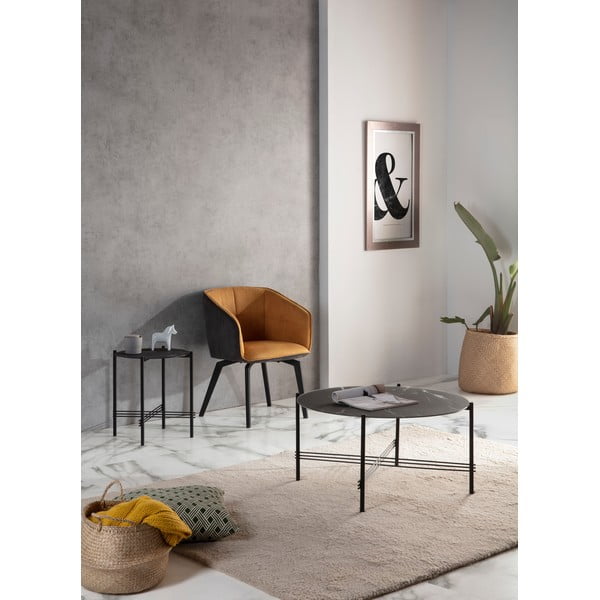 Čierny odkladací stolík so sklenenou doskou v mramorovom dekore Marckeric, ø 47 cm-image-1