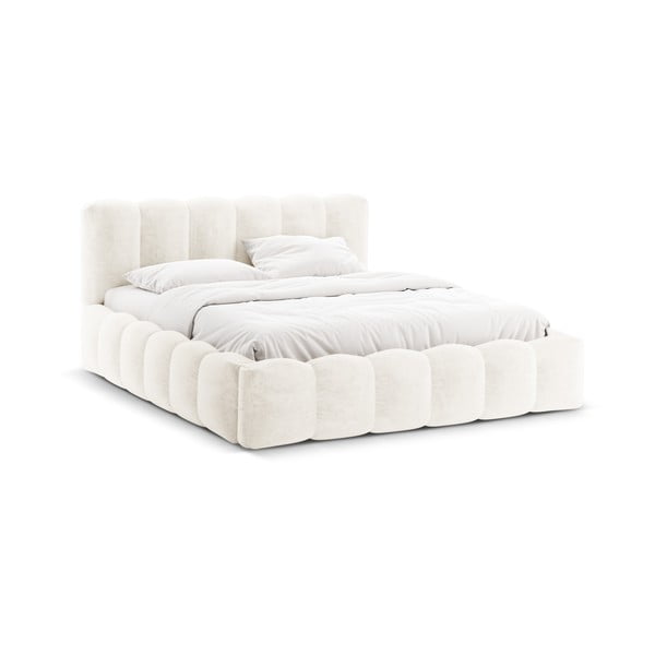 Krémová čalúnená dvojlôžková posteľ s úložným priestorom a roštom 160x200 cm Lupine – Micadoni Home-image-3