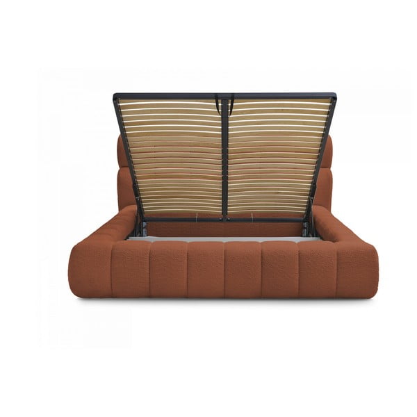 Oranžová čalúnená dvojlôžková posteľ s úložným priestorom s roštom 180x200 cm Mont Blanc – Bobochic Paris-image-3