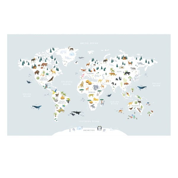 Detská tapeta 400 cm x 248 cm Animals World Map – Lilipinso
