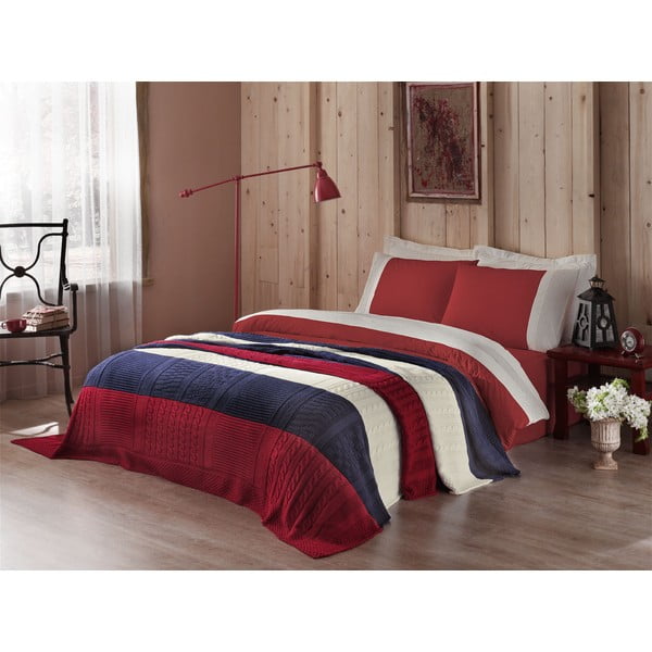 Obliečky s plachtou a posteľnou prikrývkou Blue and Red, 160x220 cm