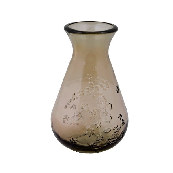 Fľaškovohnedá váza z recyklovaného skla Ego Dekor Floral, výška 20 cm