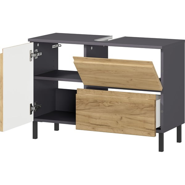 Tmavosivá skrinka pod umývadlo v dekore duba 80x56 cm Salinas - Germania-image-3