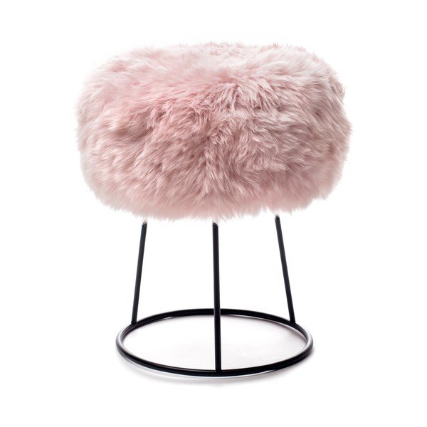 Stolička so ružovým sedadlom z ovčej kožušiny Royal Dream, ⌀ 36 cm
