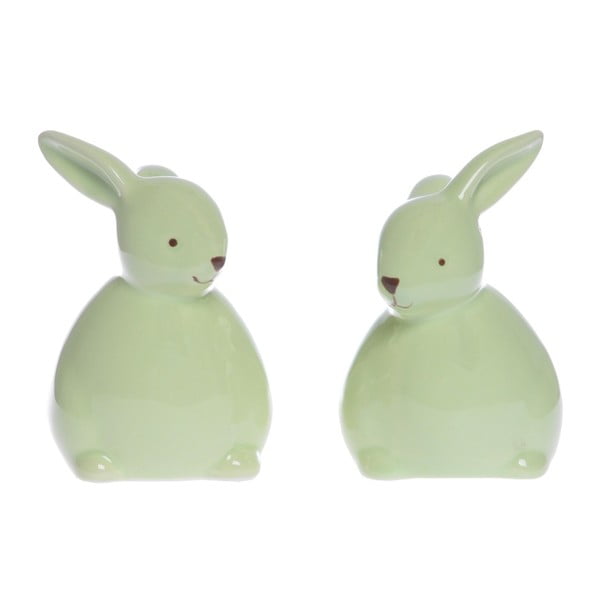 Sada 2 zelených keramických dekoratívnych sošiek Ewax Little Rabbit