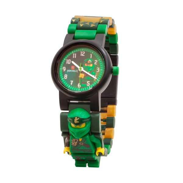 Zelené náramkové hodinky so skladacím remienkom a minifigúrkou LEGO® NINJAGO Lloyd