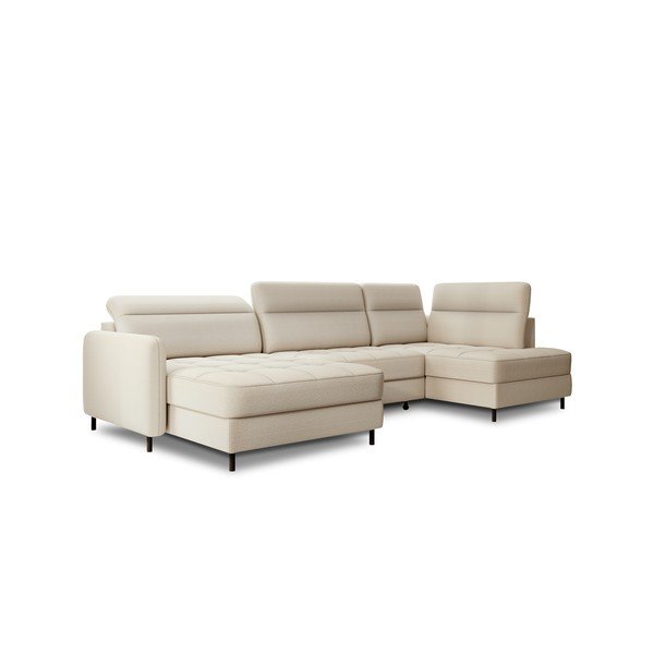 Béžová zamatová rozkladacia/s úložným priestorom rohová pohovka (pravý roh/do tvaru "U") Berrto – ELTAP-image-2