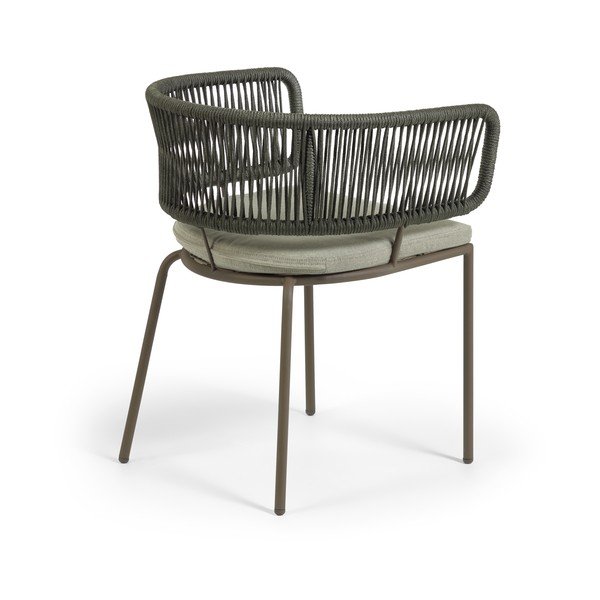 Záhradná stolička s oceľovou konštrukciou a zeleným výpletom Kave Home Nadin-image-3