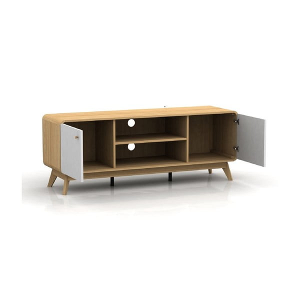 Biely/v prírodnej farbe TV stolík v dekore duba 140x53 cm Caitlin – Støraa-image-2