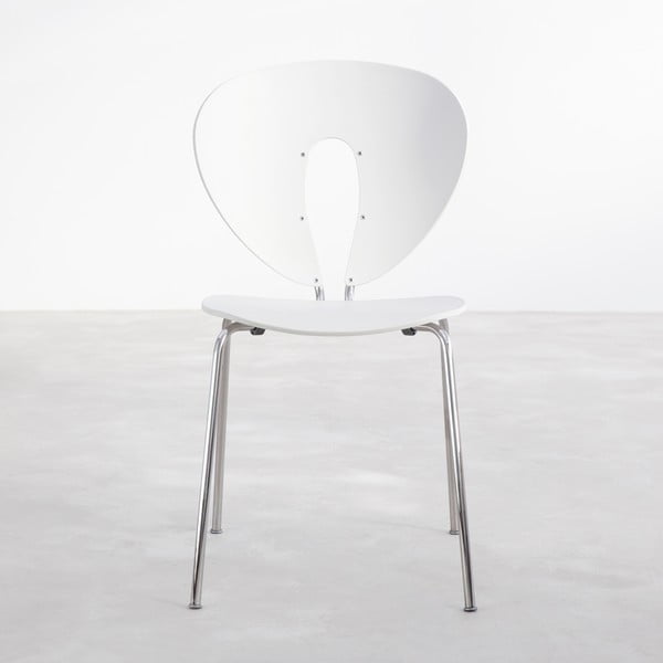 Biela stolička s lesklými chrómovanými nohami Stua Globus