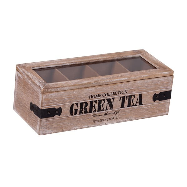 Drevený box so 4 priehradkami na čaj Green Tea