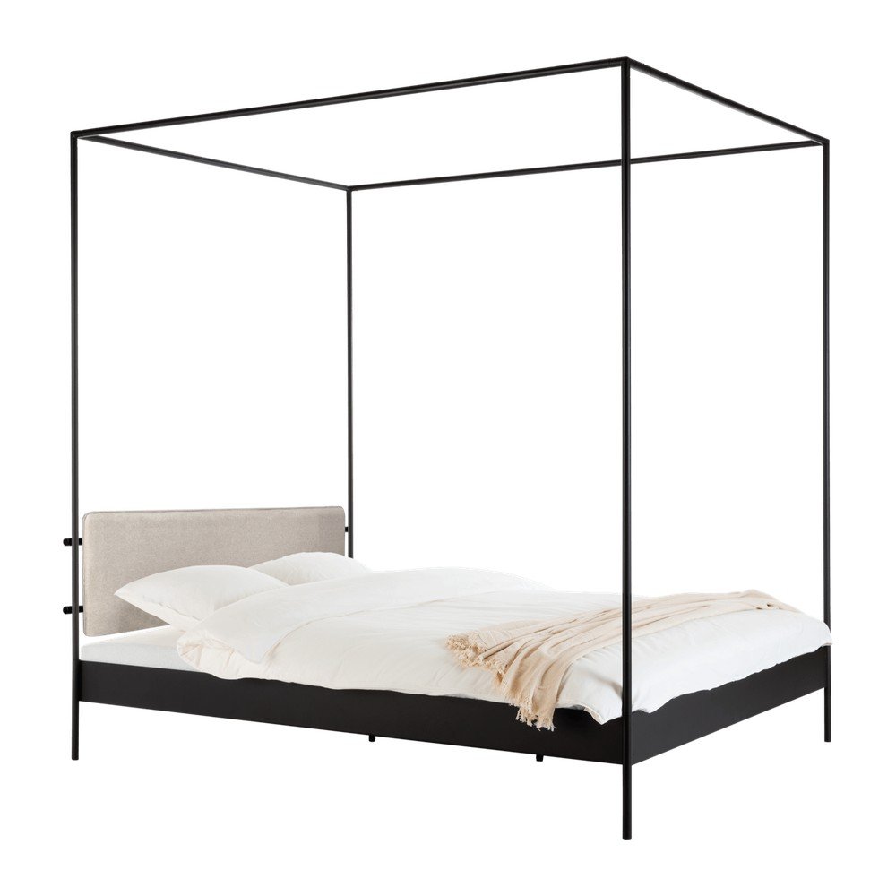 E-shop Čierna/béžová oceľová čalúnená dvojlôžková posteľ s nebesami s roštom 140x200 cm Eton – noo.ma