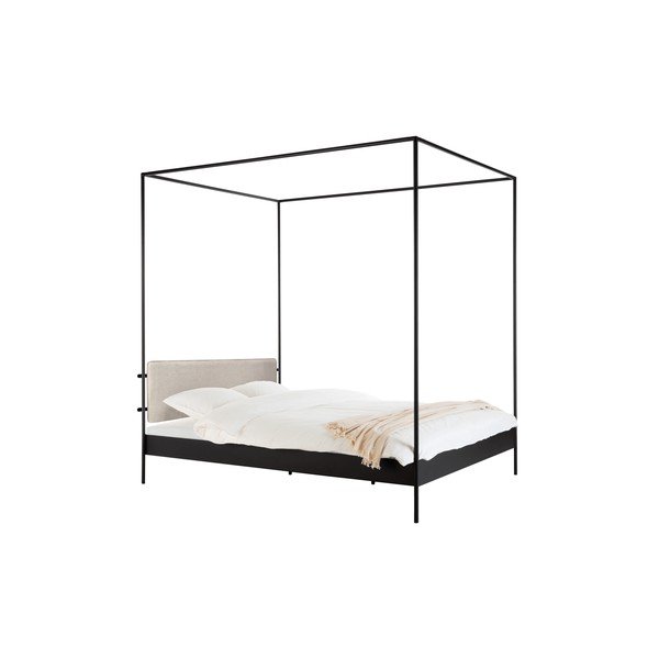 Čierna/béžová oceľová čalúnená dvojlôžková posteľ s nebesami s roštom 200x200 cm Eton – noo.ma