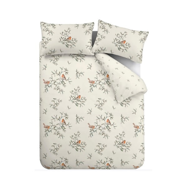 Krémové flanelové obliečky na jednolôžko 135x200 cm Mistletoe Robins – Catherine Lansfield