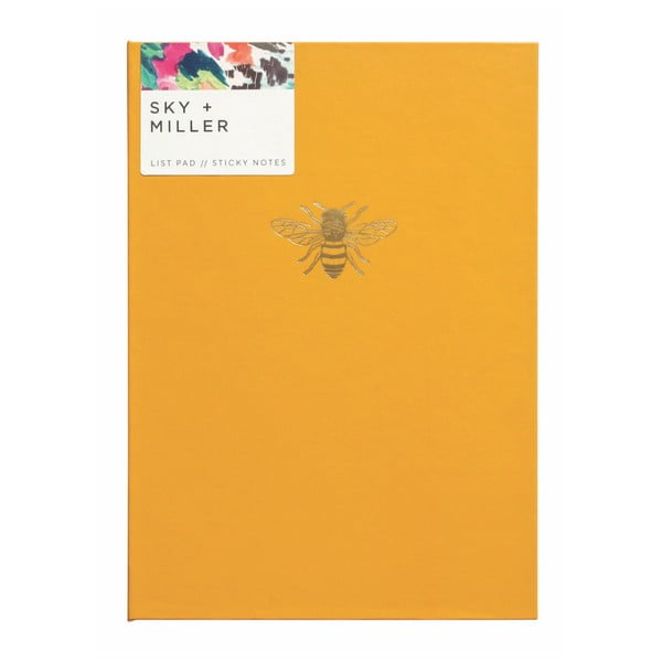 Žltý poznámkový blok so sadou lepiacich papierikov Portico Designs Bee, 60 strán