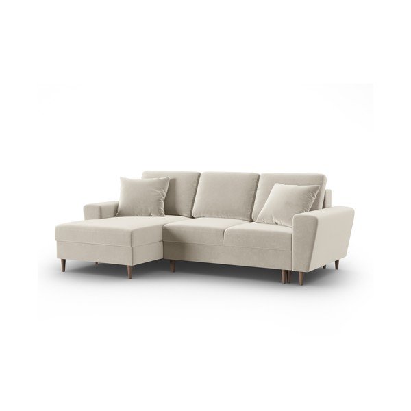 Béžová zamatová rozkladacia/s úložným priestorom rohová pohovka (ľavý roh/s leňoškou) Kyoto – Cosmopolitan Design-image-4