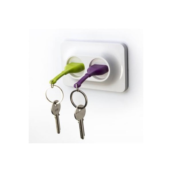 Nástenný držiak s kľúčenkami QUALY Double Unplug, zelená-fialová