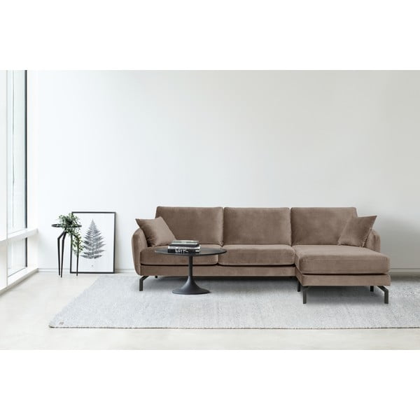 Hnedobéžová zamatová rohová pohovka (pravý roh) Magic - Scandic-image-1