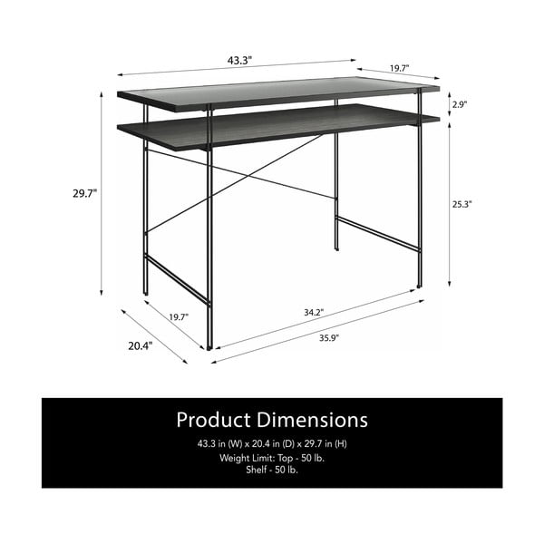 Pracovný stôl so sklenenou doskou 49x108 cm Wainwright – Støraa-image-2