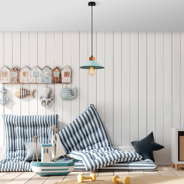 Tyrkysovomodré/v prírodnej farbe závesné svietidlo s kovovým tienidlom ø 24 cm Manavgat – Opviq lights-image-1